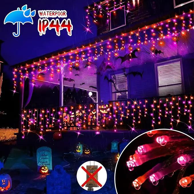 Hezbjiti 2Pack Total 800LED Halloween Lights Purple Orange Icicle Lights 32.8FT Halloween String Lights Outdoor Decoration 8 Modes 75 Drops Fairy Lights for Eaves Party Yard Garden Halloween Decor by GreenHaven Gardens