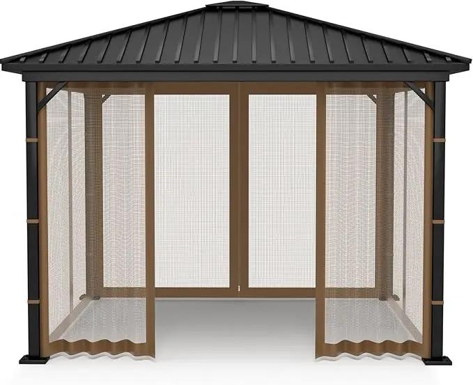 Gazebo Replacement Netting Screen Mosquito Net Screen Walls for 10 x 10 ft Outdoor Gazebo Canopy, 4-Panel with Double Zippers for Outdoor Patio (Only Netting)