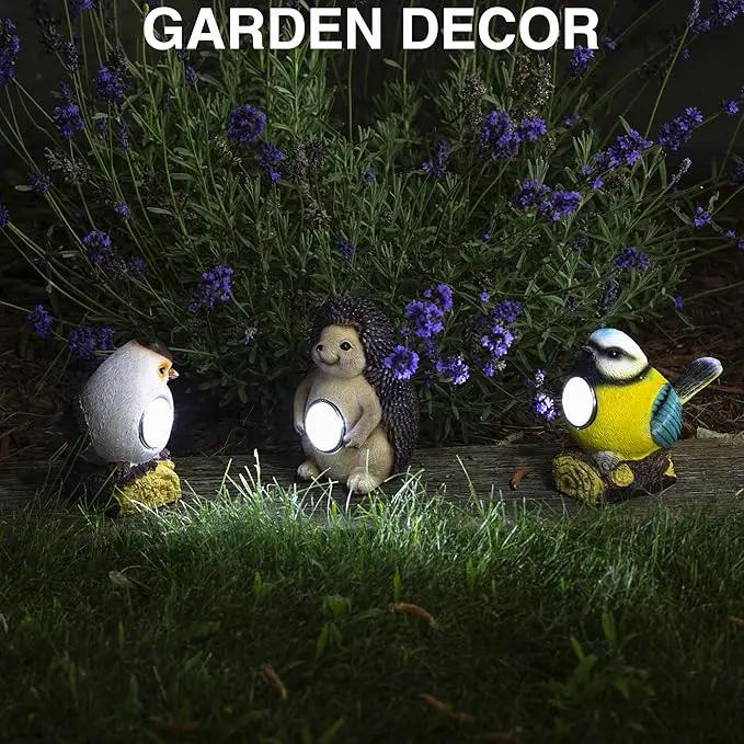 Outdoor Garden Solar Decor Light Set of 3 (2 Birds,1 Hedgehog) | Waterproof Solar Powered Lights for Yard, Patio & Walkway | Energy-Efficient & Weatherproof Garden Decor by GreenHaven Gardens