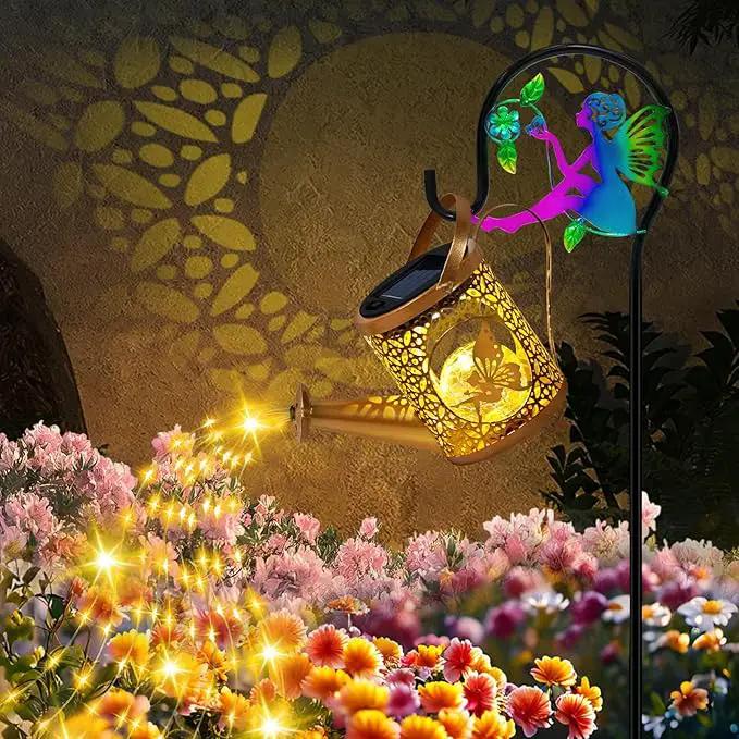 Solar Lights Garden Decorative, Solar Watering Can with Cascading Lights, Waterproof Metal Lantern with Fairy Shepherd Hook, Outdoor Decor for Yard, Patio, Lawn, and Pathway by GreenHaven Gardens
