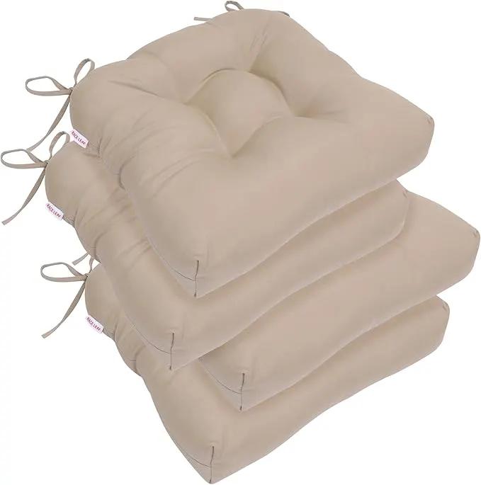 RACE LEAF 4 Pack 17x17 Inch Patio Chair Cushions, Thickened Seat Cushions Waterproof Stain Resistant with Non-Slip Ties (Khaki) by GreenHaven Gardens