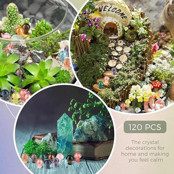 Nuanchu 120 Pieces Crystal Mushroom Sculpture Bulks Hand Making Gemstone Quartz Mushroom Polished Cute Stones Decor for Witchcraft Meditation Garden Home by GreenHaven Gardens