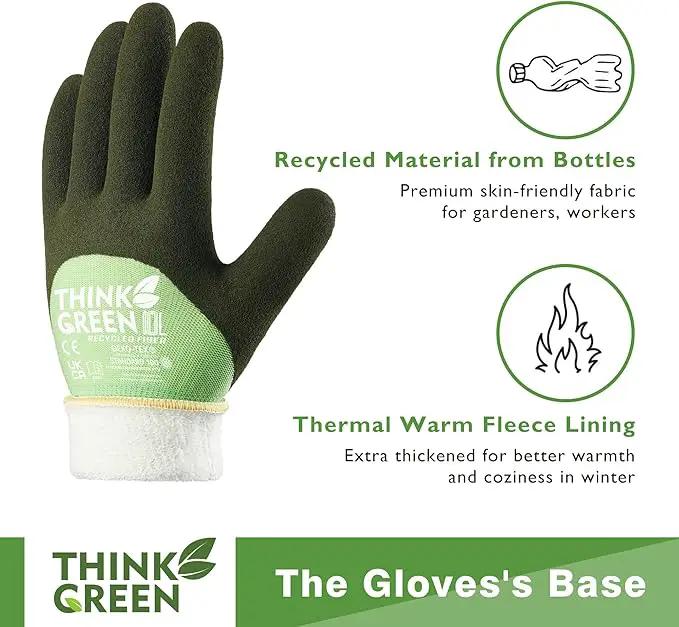 COOLJOB Thick Fleece Lined Winter Thermal Warm Freezer Work Gloves, 100% Recycled Polyester Base with Non-Slip Grip, Windproof for Cold Weather, 1 Pair, Large, Green by GreenHaven Gardens