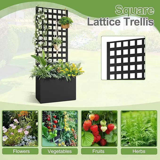 Metal Raised Garden Bed, Trellis Planters Bed with Drainage Holes for Climbing Plants, Vegetables Outdoor Privacy Screen with Planter Box 63"x24"x12", Black by GreenHaven Gardens