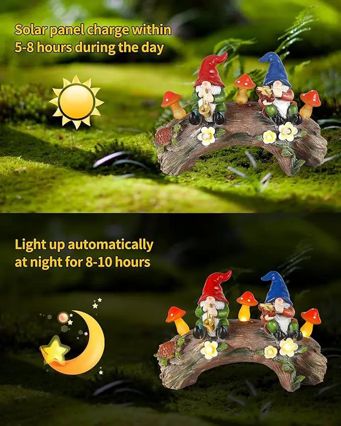 iStatue Enchanted Fairy Garden Gnomes Solar Light - 9'' Hand-Painted Resin Miniature Figurines Perfect for Yard Art Outdoor Patio Decor Lawn Ornaments and Statues Decorations (Gnomes) by GreenHaven Gardens