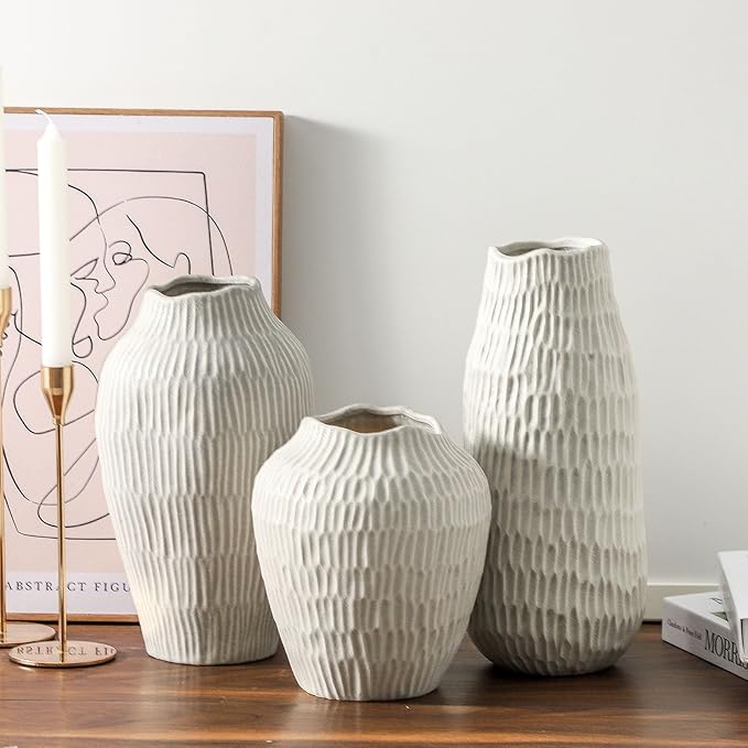 12.6 Inch Grey Modern Handmade Ceramic Vase, Rustic Farmhouse Decorative Flower Vases for Home Decor,Pampas Grass Bouquet, Living Room,Kitchen,Office,Bedroom,Centerpiece Table by GreenHaven Gardens