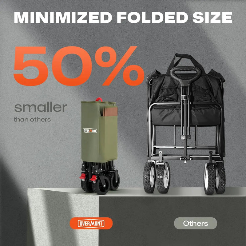 Overmont Collapsible Wagon Cart with Wheels - 180L Foldable Heavy Duty Wagon with Big All-Terrain Wheels - 330Lbs Weight Capacity with Side Pockets for Camping Sports Garden Grocery Shopping Green by GreenHaven Gardens