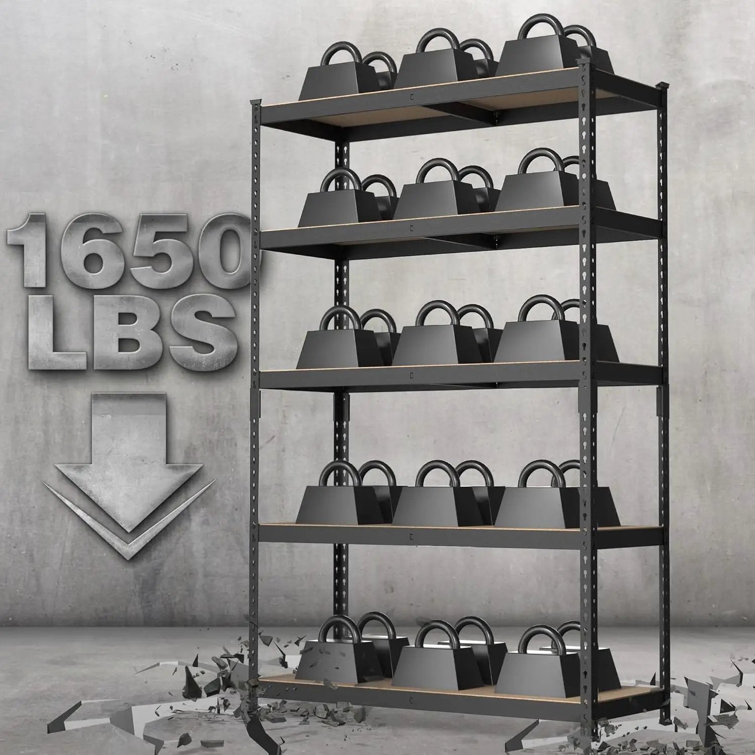 WORKPRO 5-Tier Steel Shelving Unit-Black, 35-3/10”W x 17-1/2”D x 72”H, Adjustable Storage Rack, Heavy Duty Shelf with MDF Board, 1650 lbs Load Capacity (Total) for Garage, Basement, Warehouse, Kitchen by GreenHaven Gardens