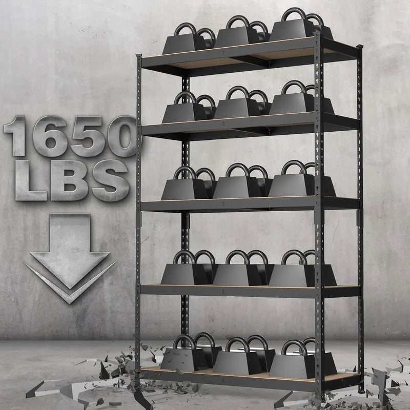 WORKPRO 5-Tier Steel Shelving Unit-Black, 35-3/10”W x 17-1/2”D x 72”H, Adjustable Storage Rack, Heavy Duty Shelf with MDF Board, 1650 lbs Load Capacity (Total) for Garage, Basement, Warehouse, Kitchen by GreenHaven Gardens
