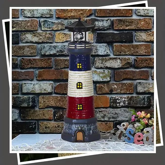 Solar Lighthouse Garden Outdoor Statues, Waterproof Lawn Lights Decor; Automatic Rotating Solar Lights for Yard, Patio, Ground, Tabletop Decoration; Unique Housewarming Gifts - Black by GreenHaven Gardens