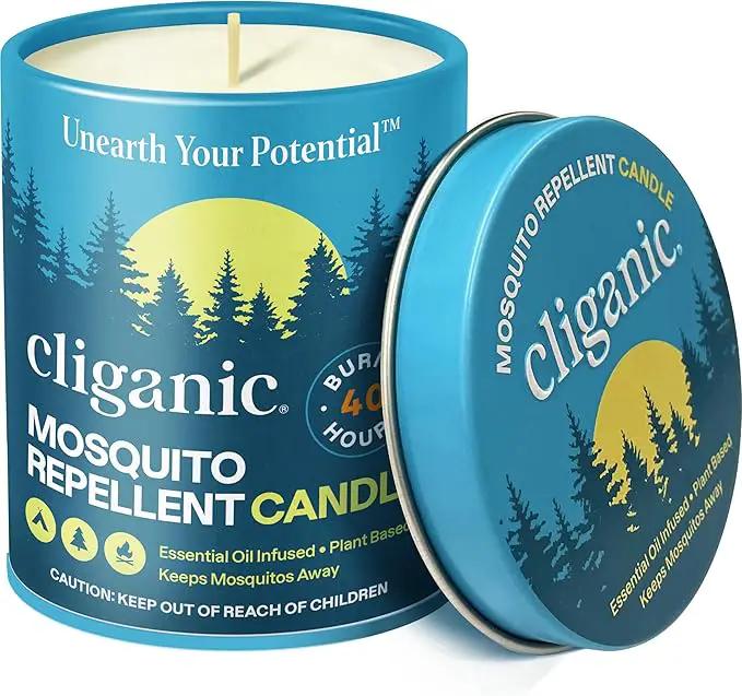 Cliganic Mosquito Repellent Candle (9oz) | Citronella, DEET Free, Essential Oil Infused for Outdoor, Camping | Burns 40 Hours by GreenHaven Gardens