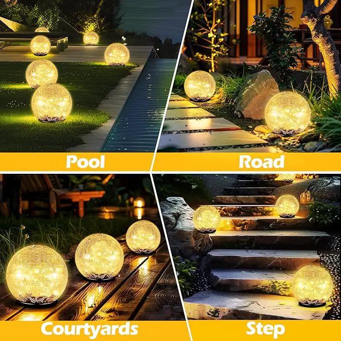 Garden Solar Ball Lights Outdoor Waterproof, 30 LED Cracked Glass Globe Solar Power Ground Lights for Path Yard Patio Lawn, Christmas Decoration Landscape Warm White(2 Pack 3.9'') by GreenHaven Gardens
