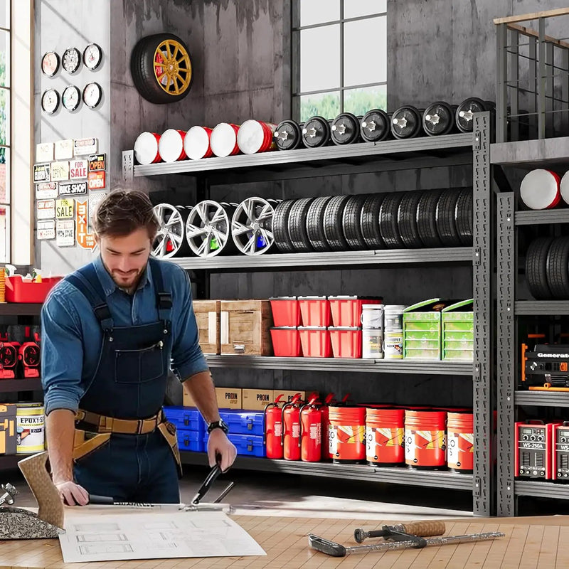 79” W Garage Shelving Heavy Duty, 7000LBS Metal Storage Shelves, 4 Tier Storage Rack Shelf, Steel Industrial Shelving, Adjustable Standing Shelf for Basement/Warehouse 79" W x 24" D x 79" H, Black by GreenHaven Gardens