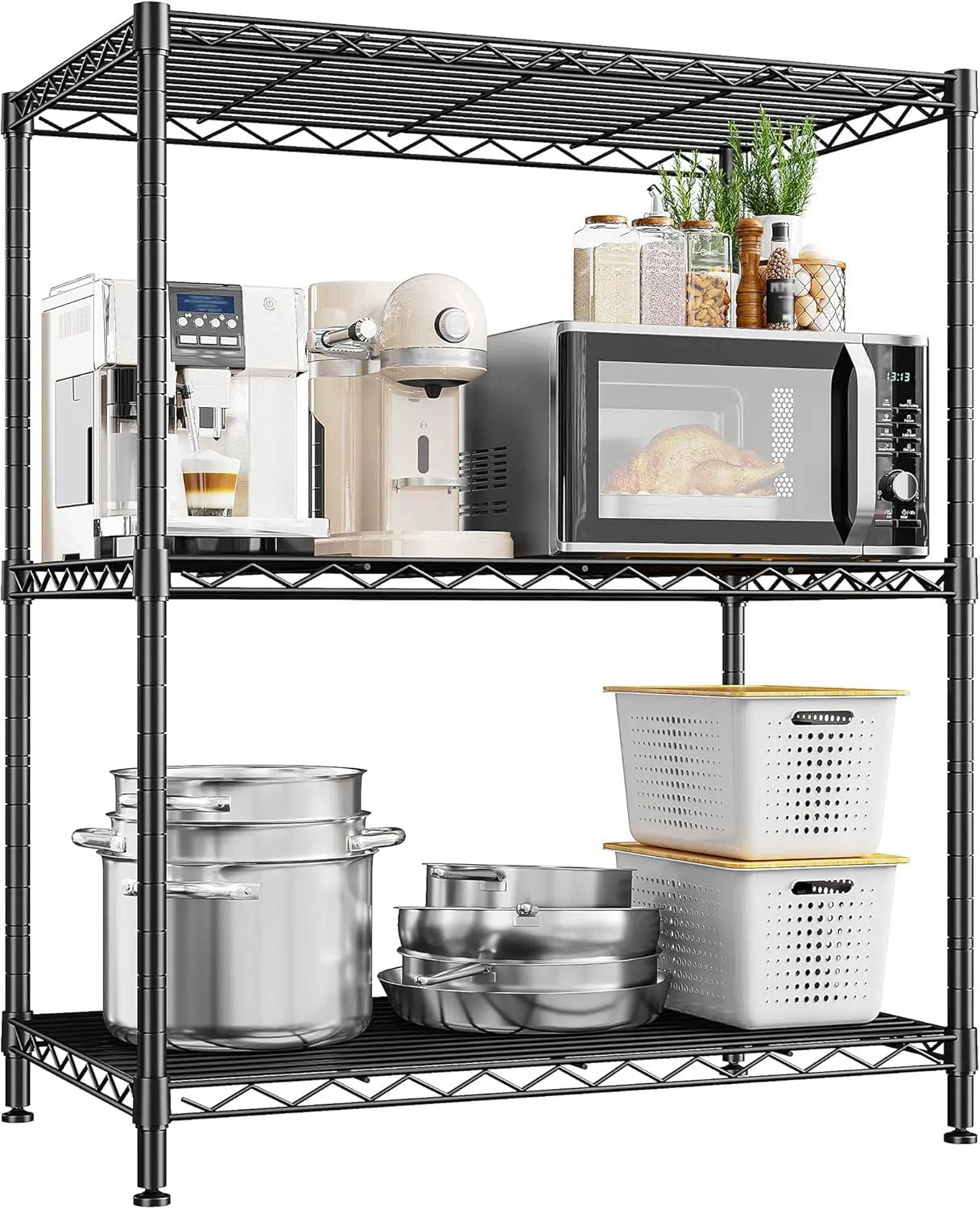 Storage Shelves Adjustable Wire Shelving Metal Wire Rack Shelving Unit Storage Shelf for Kitchen Laundry Room Pantry Closet Bathroom 24" W x 30" H x 14" D Black by GreenHaven Gardens