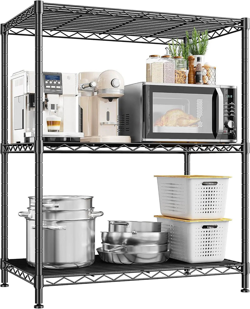Storage Shelves Adjustable Wire Shelving Metal Wire Rack Shelving Unit Storage Shelf for Kitchen Laundry Room Pantry Closet Bathroom 24" W x 30" H x 14" D Black by GreenHaven Gardens