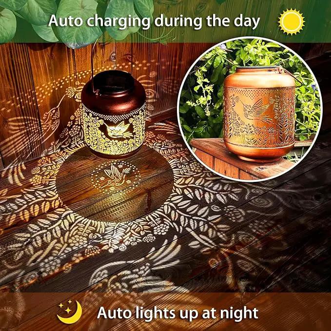 2 Pack Hummingbird Outdoor Solar Hanging Lanterns Waterproof LED Solar Lights Metal Decorative Lanterns for Garden, Patio, Courtyard, Backyard, Yard Decor Unique Hummingbird Gifts for Women Gardening by GreenHaven Gardens