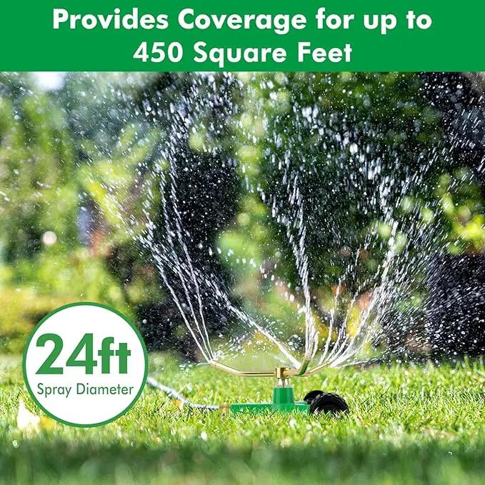 [2 Pack] RESTMO 3-Arm Metal Sprinkler with Wheel Base, 360 Degree Automatic Rotary Lawn Sprinkler System for Garden Plant, Flower Bed and Yard Watering and Large Yard Area Watering by GreenHaven Gardens