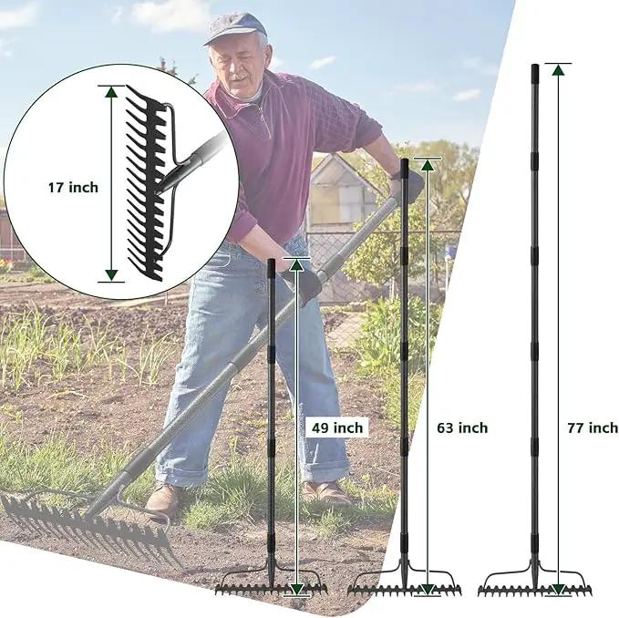 63'' Bow Rake ，17 Tines Metal Head Rakes with Stainless Steel Handle，Heavy Duty Garden Rake for Loosening Soil Gathering Leaf Leveling Lawn Farming Land Management Yarn Thatch Rake by GreenHaven Gardens