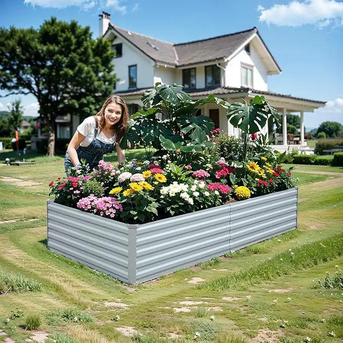 Raised Garden Bed 6x3x1.5FT - Galvanized Steel Planter for Outdoor Vegetables, Flowers, and Herbs - Tall Deep Root Box Kit with Gloves and 2 Compost Bags - Stylish Gray Design by GreenHaven Gardens