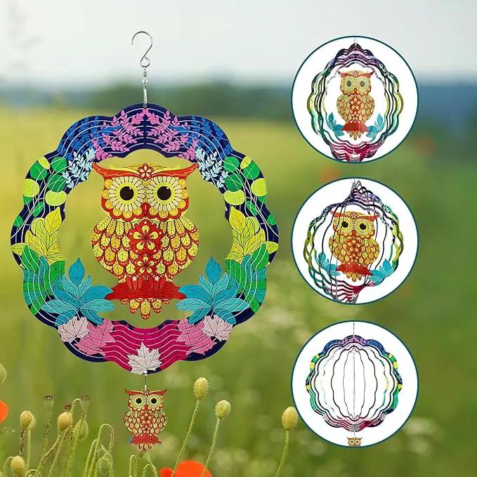 TUOKING Owl Wind Spinners Outdoor Metal 3D Hanging Art Wind Spinner 12 Inch Stainless Steel for Yard and Garden Decoration Worth Gift for Women by GreenHaven Gardens