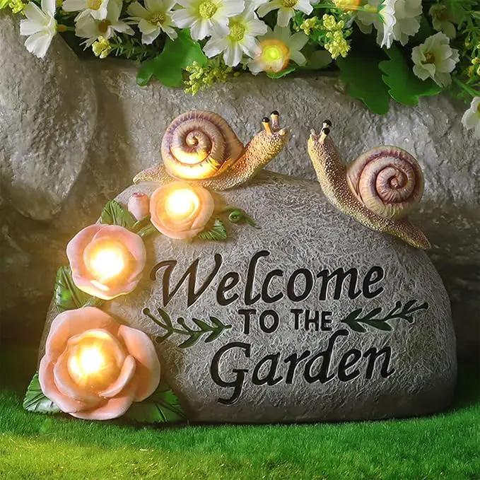 Snail Garden Statue Outdoor Decor Art Solar LED Light Welcome Sign Sculpture Auspicious Snail Resin Figurine Yard Porch Patio Lawn Decorations Housewarming Gifts for Mom Grandma Women by GreenHaven Gardens