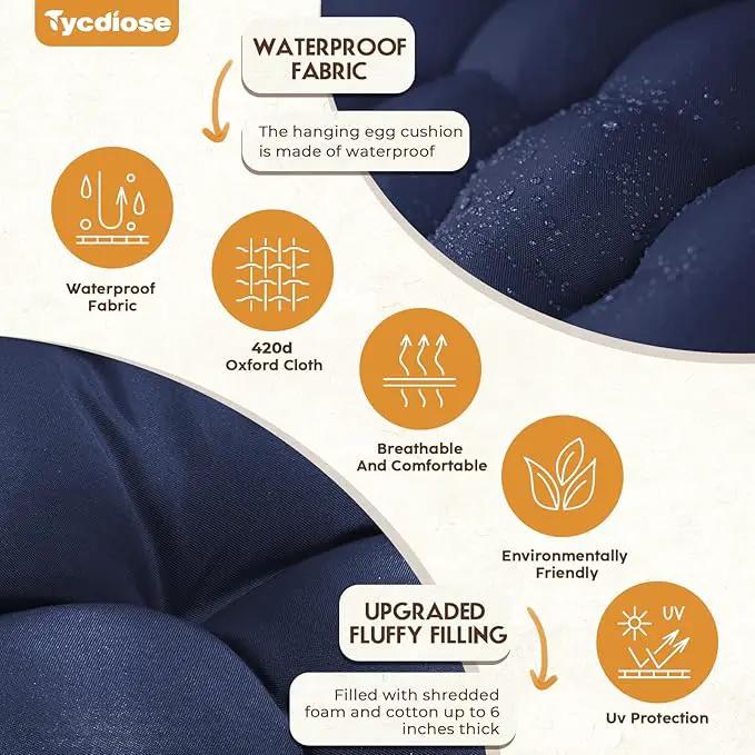 Egg Chair Cushion Replacement, Waterproof Outdoor Hanging Egg Swing Chair Cushions Pads, U-Shaped Thickened Cushions for Hanging Eggs Chair with Ties, 47x33x7 Inches (Blue) by GreenHaven Gardens