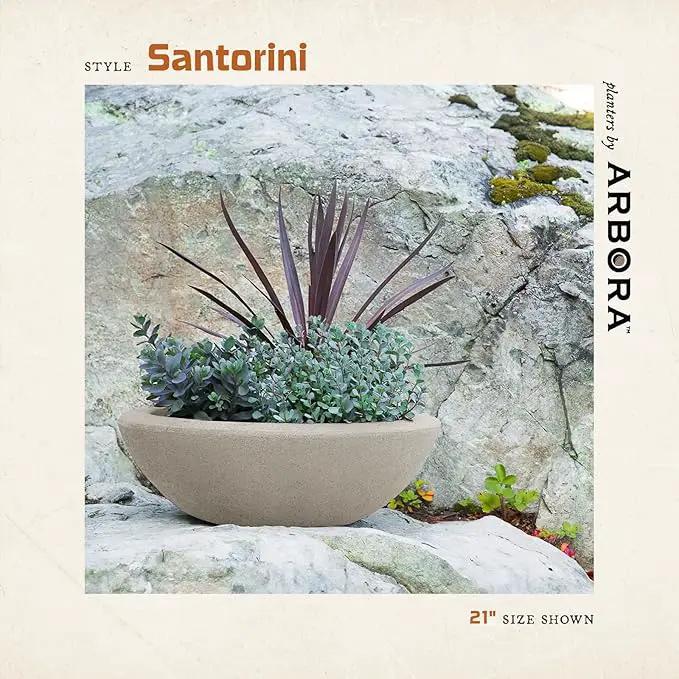 ARBORA 21" Santorini Bowl 2-Pack with Classic Cream Finish - Polyresin Indoor and Outdoor Planter2, Durable, Weatherproof, Lightweight, Large Plant Pots for Patio, Garden, Deck, Entryway by GreenHaven Gardens