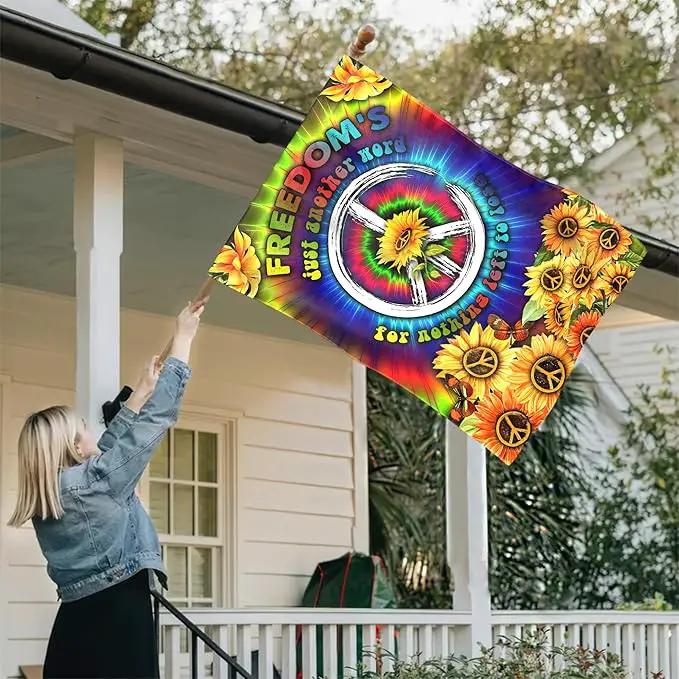 FLAGWIX Sunflower Hippie Peace Flags - Summer Flag Decorations For Home, Outside, House Flag (30 x 40) - USA House Garden Flags, Hippie Peace House Flag, Premium Polyester - Decorative Outdoor Flags by GreenHaven Gardens