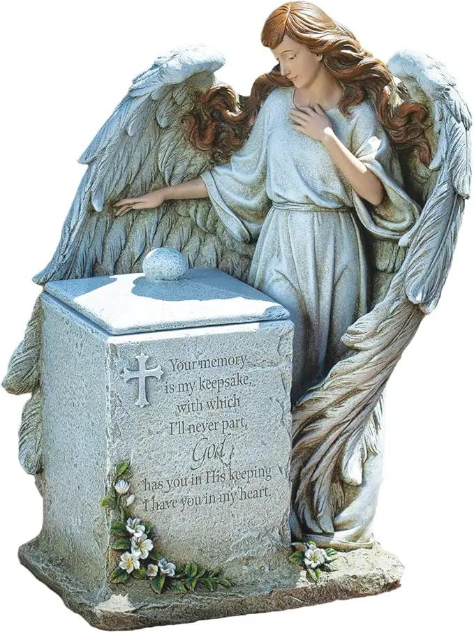 Joseph's Studio by Roman Inc., Memorial Box with Angel, Garden Collection, Religious Statue, Holy Family, Memorial, Angel, Patron Saint, Garden Décor (8x11x16) by GreenHaven Gardens