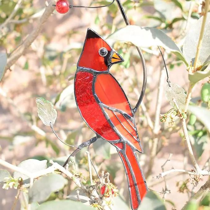 Lolitarcrafts Bigger Cardinal Stained Glass Window Hangings Cute Birds Suncathers for Window Monthers Day Gifts by GreenHaven Gardens