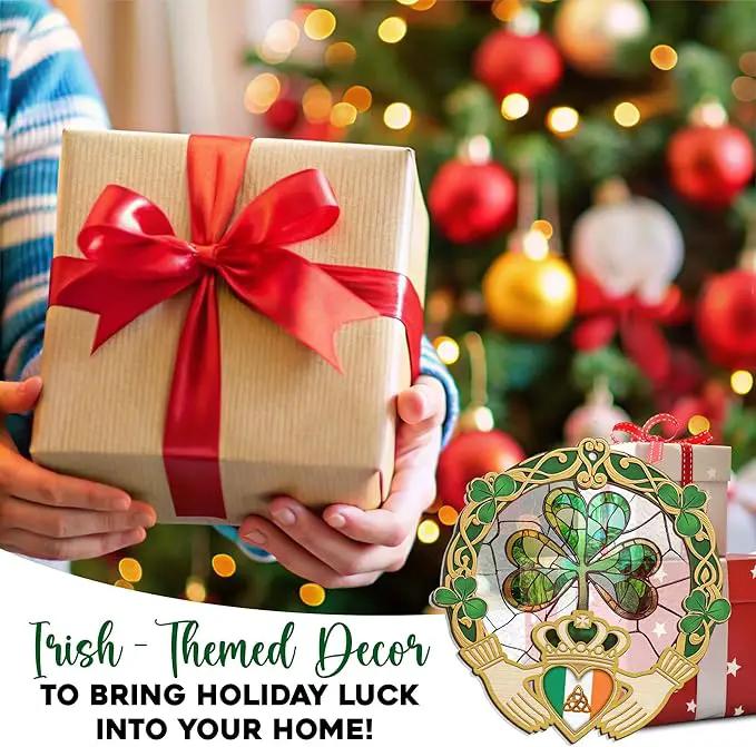 FLAGWIX Irish Gifts for Women, Men - Christmas, Birthday Gifts for Women, St Patricks Day, Shamrock Decorations, Good Luck Gifts, Claddagh, Celtic Home Decor - Window Suncatcher Hanging Decorations by GreenHaven Gardens