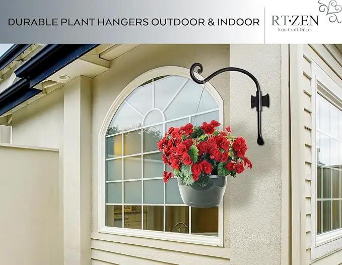 RTZEN Plant Hangers Outdoor or Indoor - Wrought Iron Metal Hanger Indoor Hook - Heavy Duty Wall Bracket Hooks for Hanging Plants Baskets Lanterns Wind Chimes - 2 Pack (Black Axe-Shape Hooks) by GreenHaven Gardens