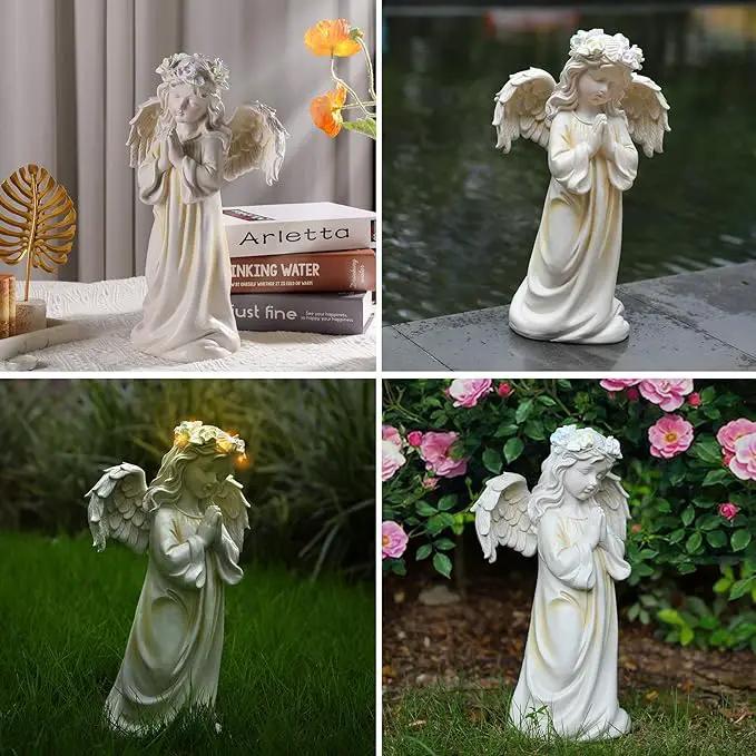 Angel Garden Statue,Memory Guardian Solar Garden Decor with Warm Light,Waterproof Outdoor Garden Decor Praying Angel Figurine Sculpture for Lawn Yard Patio,Sympathy Gift,White by GreenHaven Gardens