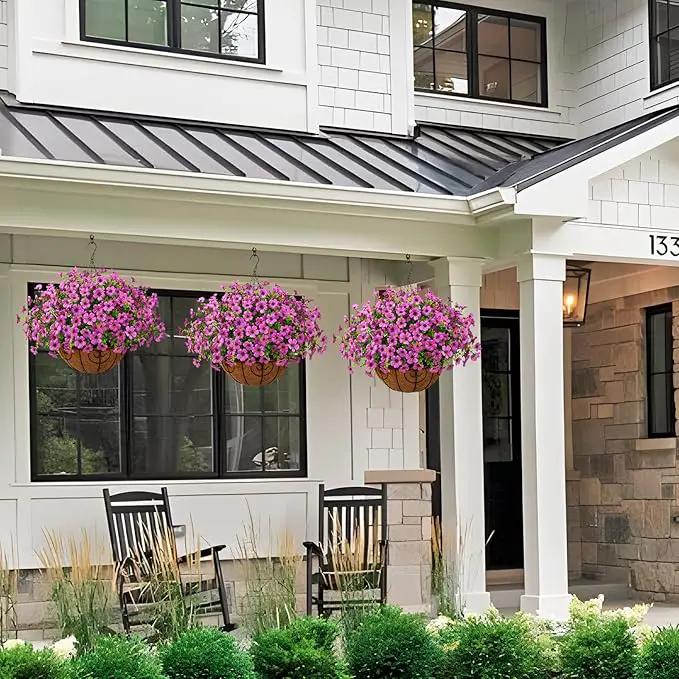 Artificial Faux Hanging Plants Flowers Basket Outdoor Porch Garden Spring Decoration, Fake Silk Daisy in Planter Realistic UV Resistant for Outside Home Patio Balcony Yard(Purple) by GreenHaven Gardens