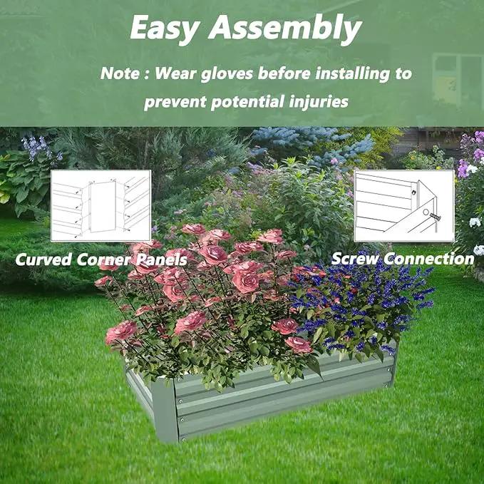 Aoodor 4 x 2 x 1 ft Outdoor Raised Garden Bed, Reinforced Galvanized Steel Planter Box for Vegetables, Flowers,Fruits and Herbs by GreenHaven Gardens