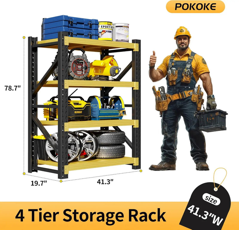 Garage Shelving Unit, 4 Tier Heavy Duty Racks, Easy Assembly, Metal Racks with Adjustable Shelves, 3000 LBS Load Capacity,for Warehouse,Basement (Black&Yellow, 19.7" D x 41.3" W x 78.7" H) by GreenHaven Gardens