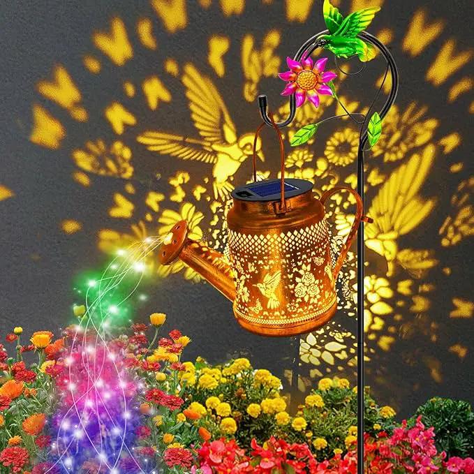 2 Pack Solar Lanterns Outdoor Waterproof,Hummingbird Watering Can Garden Decor,Hanging Solar Path Lights Yard Art,Outside Patio Decorations Gardening Birthday Gifts for Mom Grandma Women (with Hook) by GreenHaven Gardens