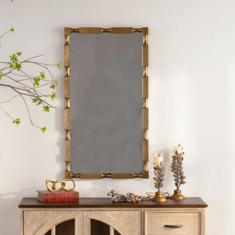 Gold Bamboo-Style Rectangular Wall Mirror, Textured Frame for Living Room/Bedroom/Entryway by HouseOfZazla