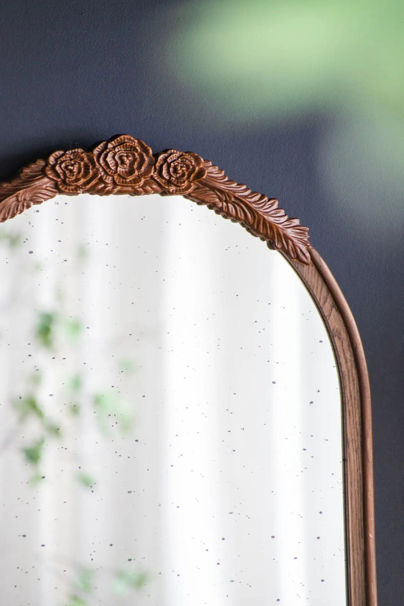 Hand Carved Rose Antique Mirror Frame, Wood Arch Mirror Wall Decor For Living Room by Unique Piece Furniture