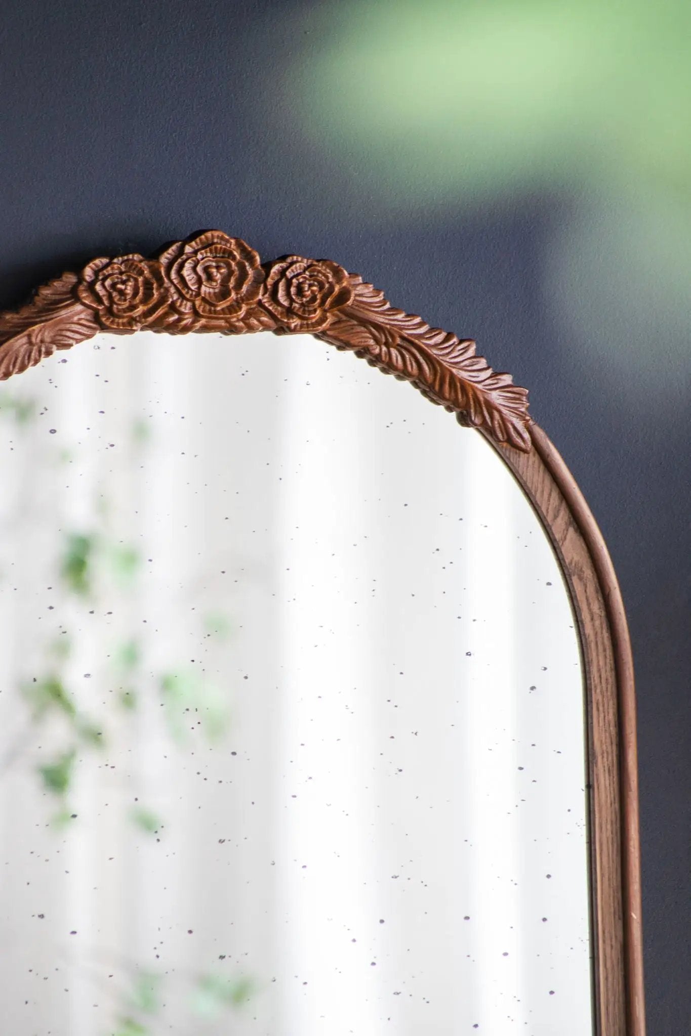 Hand Carved Rose Antique Mirror Frame, Wood Arch Mirror Wall Decor For Living Room by Unique Piece Furniture