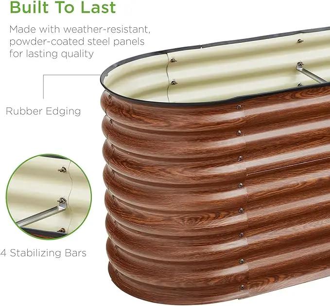 Best Choice Products 8x2x2ft Metal Raised Garden Bed, Oval Outdoor Deep Root Planter Box for Vegetables, Herbs w/ 4 Support Bars, 215 Gal Capacity - Wood Grain by GreenHaven Gardens
