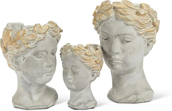 Abbott Collection Aphrodite Head Planter – Large Indoor and Outdoor Planter Pots - Whimsical Woman Statue Head Planter for Flowers and Succulents (10 inch, Grey/Gold) by GreenHaven Gardens