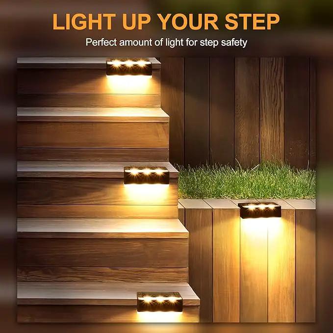 SOLPEX Solar Fence Lights, 6 LEDs Solar Lights Outdoor Waterproof Solar Powered for Deck, Stair, Front Porch, Balcony, Walkway, Garden, Yard, Patio, Pool Decor, IP65 Waterproof (4 Pack, Warm White) by GreenHaven Gardens