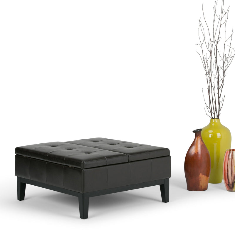 Dover - Square Coffee Table Storage Ottoman - Tanners Brown by HouseOfZazla