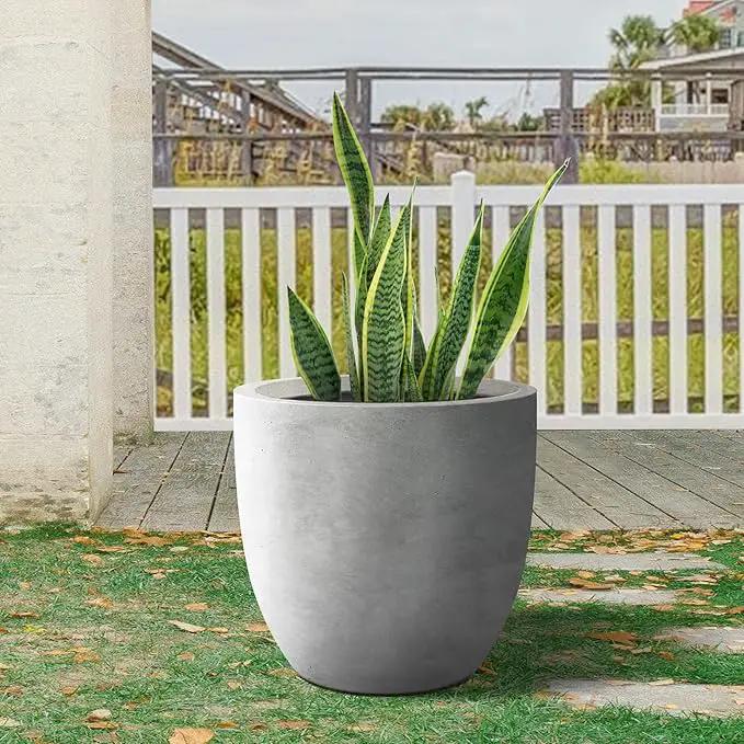Kante 18 Inch Dia Round Concrete Planter, Indoor Outdoor Large Plant Pot with Drainage Hole and Rubber Plug for Home Patio Garden, Natural Concrete by GreenHaven Gardens