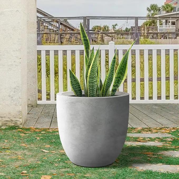 Kante 18 Inch Dia Round Concrete Planter, Indoor Outdoor Large Plant Pot with Drainage Hole and Rubber Plug for Home Patio Garden, Natural Concrete by GreenHaven Gardens