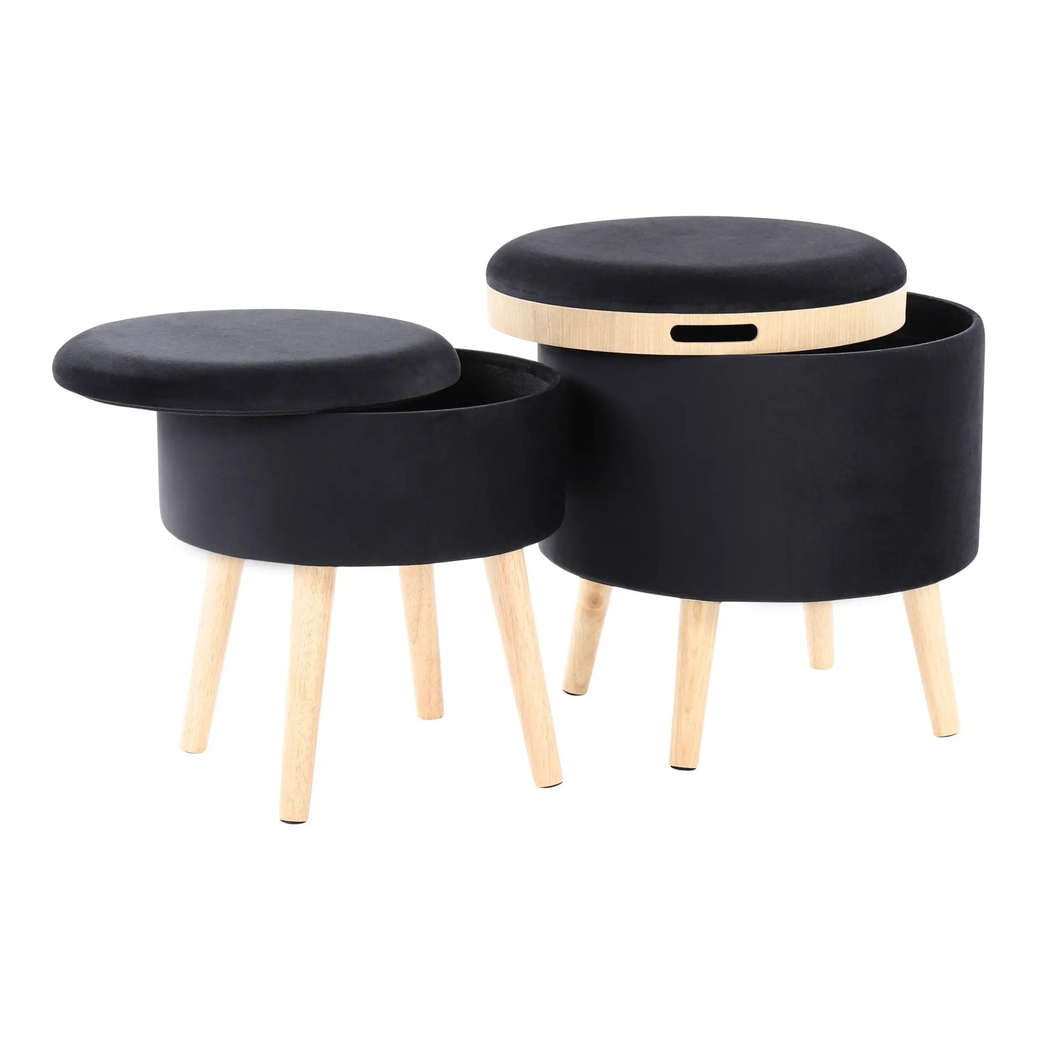Tray - Contemporary Storage Ottoman With Matching Stool - Black / Natural by Unique Piece Furniture
