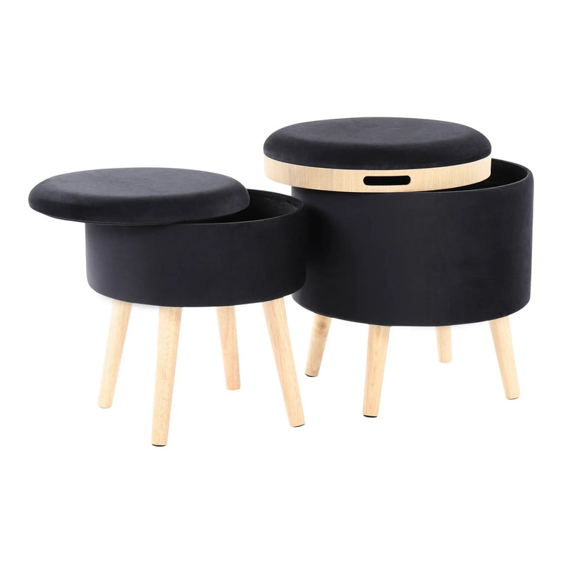 Tray - Contemporary Storage Ottoman With Matching Stool - Black / Natural by Unique Piece Furniture