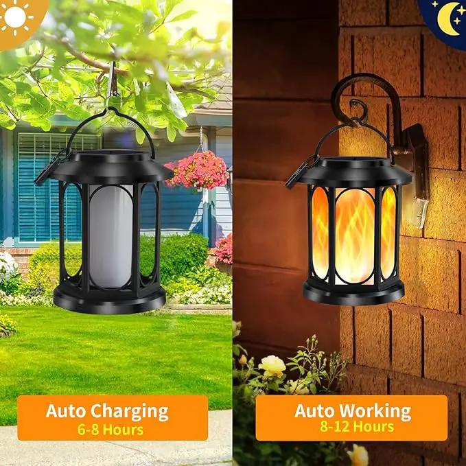 Solar Outdoor Lanterns Light Flickering Flame, Waterproof Outdoor Lanterns for Halloween Patio Garden Yard Deck Pathway, 4 Pack by GreenHaven Gardens