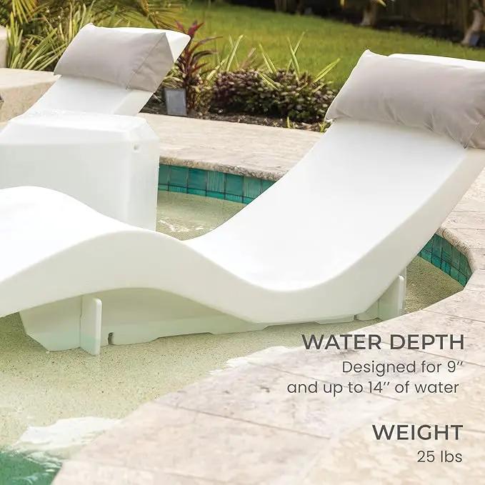 Aqua Outdoors in-Pool DEEP Ledge Chaise Set - Two Chaises - Two Headrest Pillows - Chaise Risers and One Large in Pool Side Table - for ledges 9"-14" inches Deep (White Granite-Navy) by GreenHaven Gardens